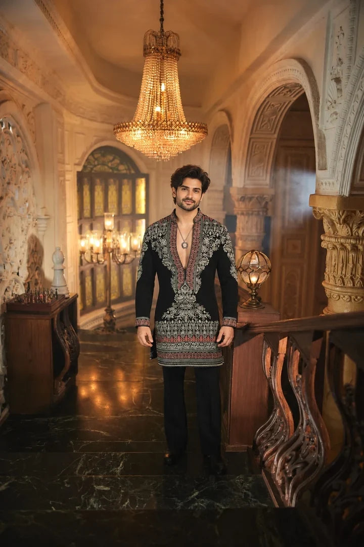 Black Ethnic Embroidered Designer Kurta Pant Set