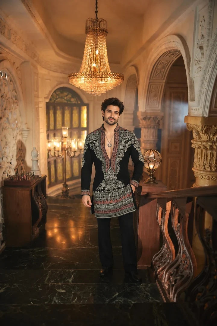 Black Ethnic Embroidered Designer Kurta Pant Set