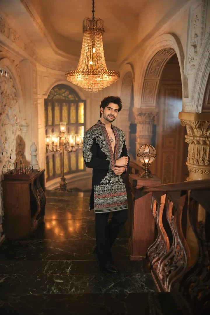 Black Ethnic Embroidered Designer Kurta Pant Set