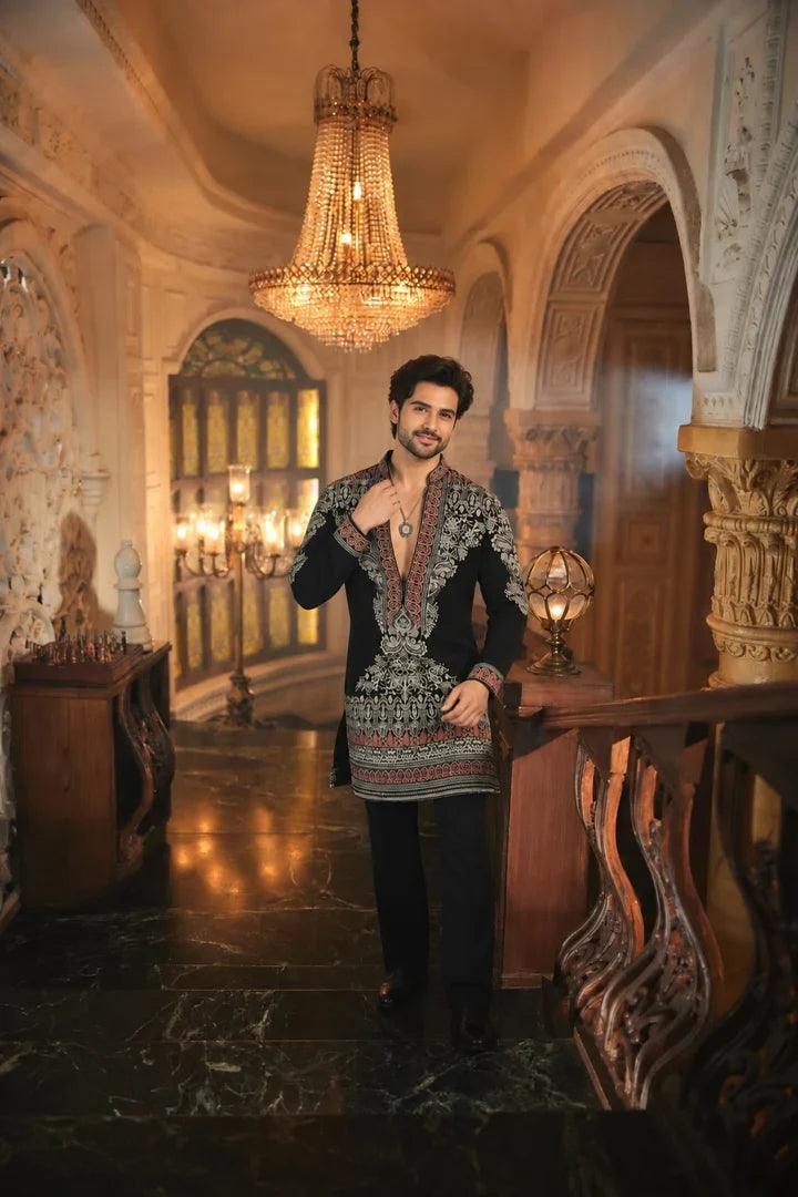 Black Ethnic Embroidered Designer Kurta Pant Set