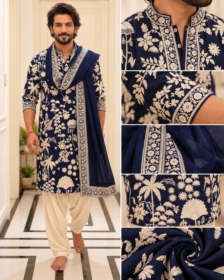 ARJUN NEAVY BLUE KURTA SET WITH DUPATTA HEAVY EMBROIDERY