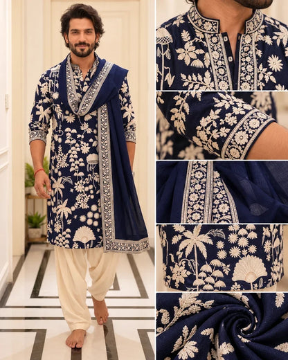 ARJUN NEAVY BLUE KURTA SET WITH DUPATTA HEAVY EMBROIDERY