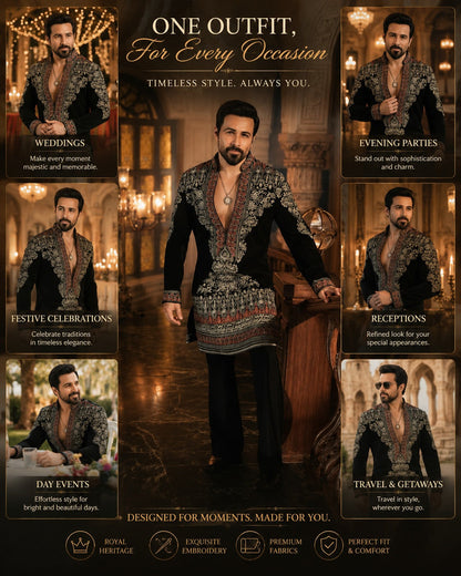 Black Ethnic Embroidered Designer Kurta Pant Set