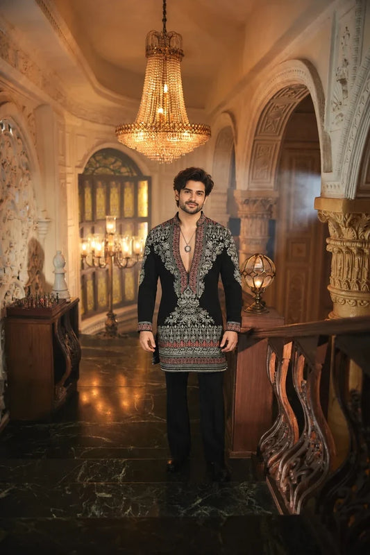 Black Ethnic Embroidered Designer Kurta Pant Set