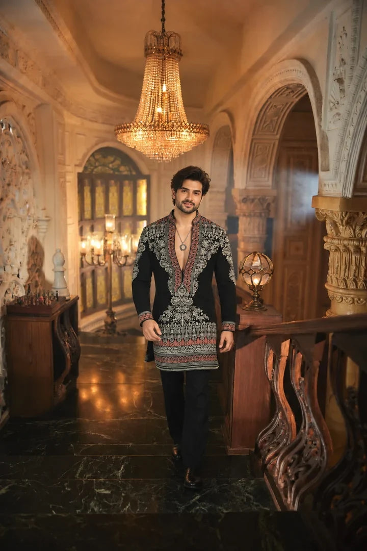 Black Ethnic Embroidered Designer Kurta Pant Set