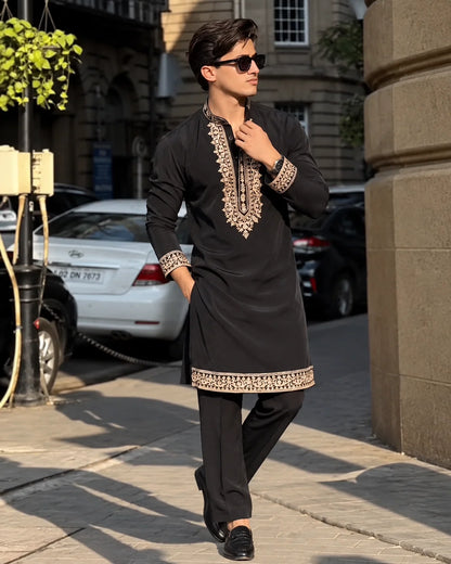 Z Black Royal Kurta Pant Set With Embroidery