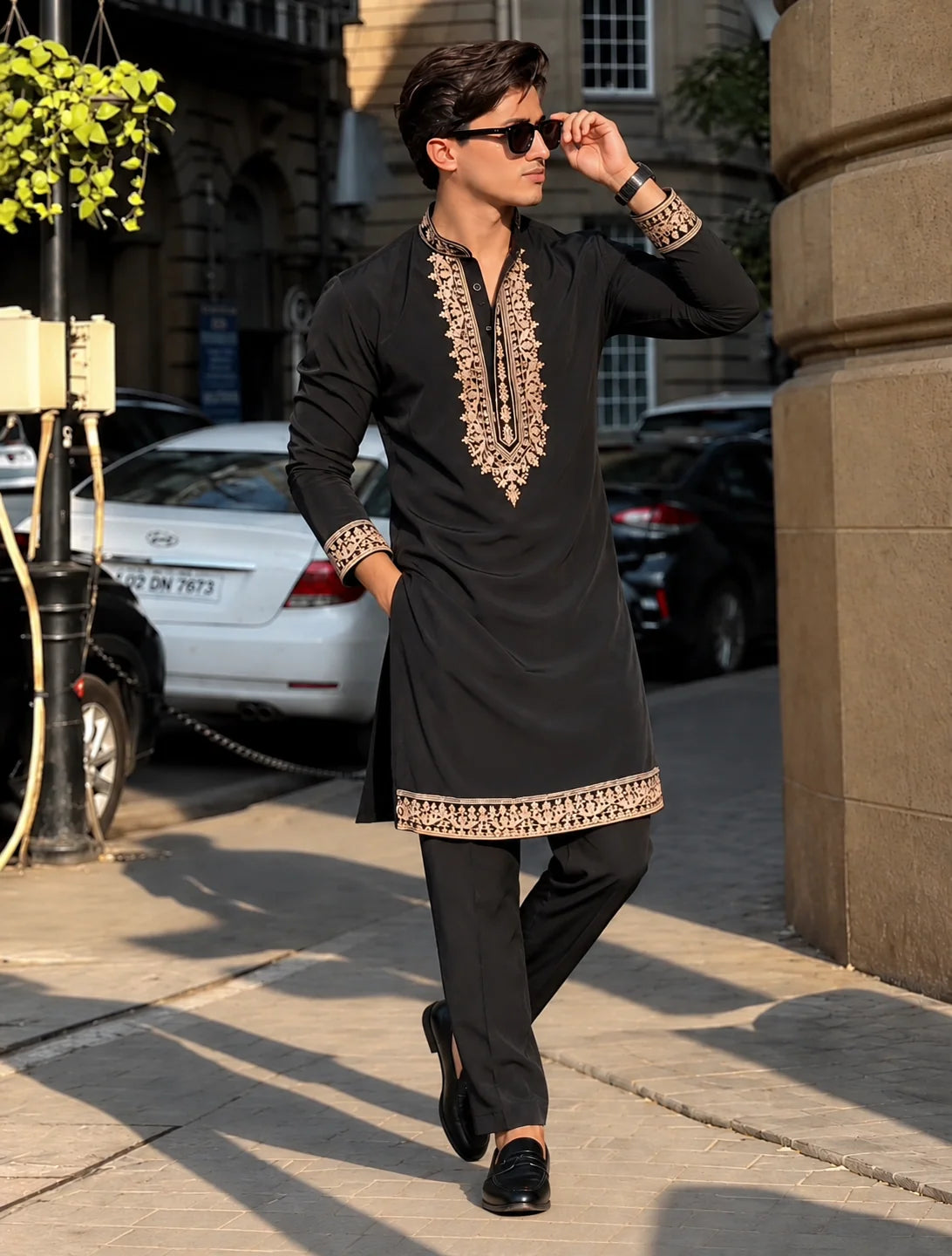 Z Black Royal Kurta Pant Set With Embroidery