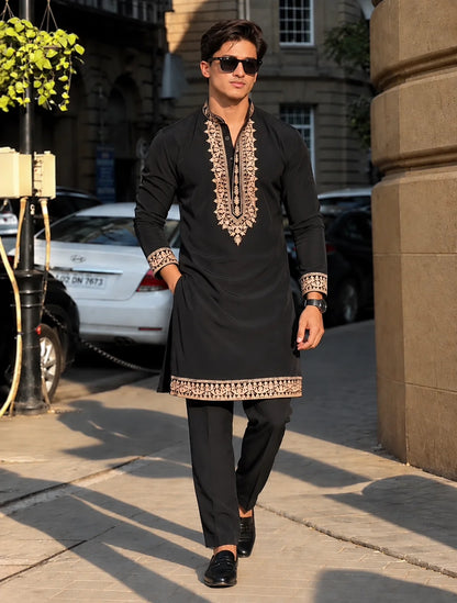 Z Black Royal Kurta Pant Set With Embroidery