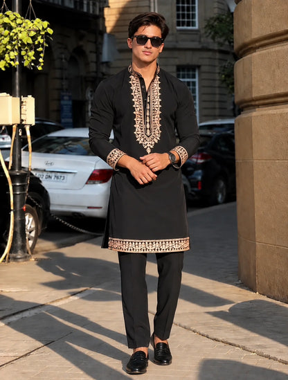 Z Black Royal Kurta Pant Set With Embroidery