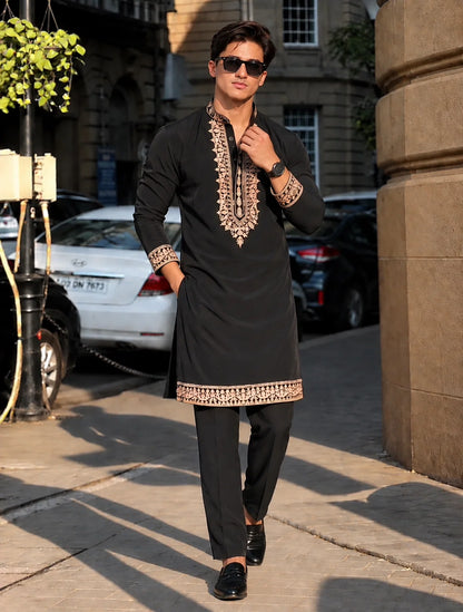 Z Black Royal Kurta Pant Set With Embroidery