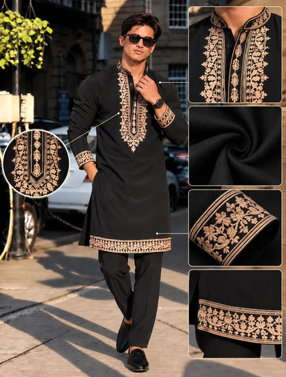 Z Black Royal Kurta Pant Set With Embroidery