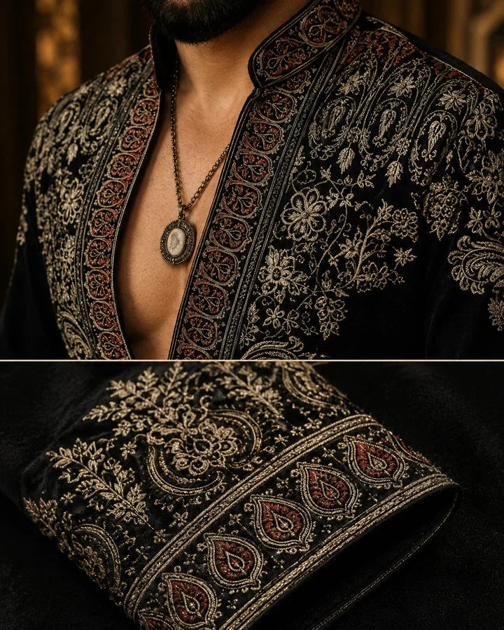 Black Ethnic Embroidered Designer Kurta Pant Set