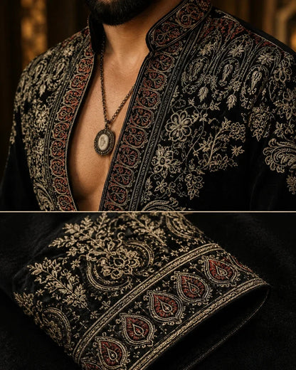 Black Ethnic Embroidered Designer Kurta Pant Set