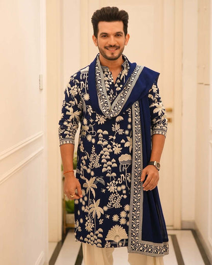 ARJUN NEAVY BLUE KURTA SET WITH DUPATTA HEAVY EMBROIDERY