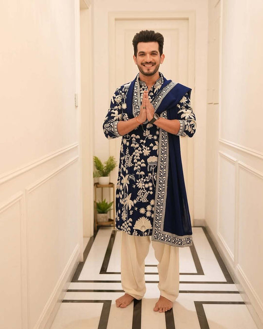 ARJUN NEAVY BLUE KURTA SET WITH DUPATTA HEAVY EMBROIDERY
